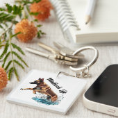 Fawn Malinois im Wasser Schlüsselanhänger (Vorderseite rechts)