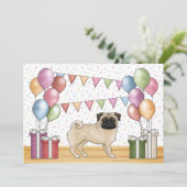 Fawn Mops Cartoon Hund farbenfrohe Pastelle Geburt Einladung (Stehend Vorderseite)