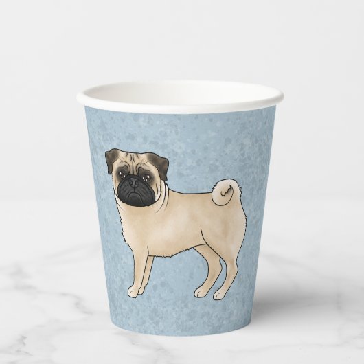 Fawn Mops Dog Canine Niedlicher Cartoon Illustrati Pappbecher (Vorderseite)