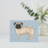 Fawn Mops Dog Canine Niedlicher Cartoon Illustrati Postkarte (Stehend Vorderseite)