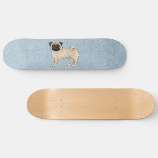 Fawn Mops Dog Canine Niedlicher Cartoon Illustrati Skateboard (Horizontal)