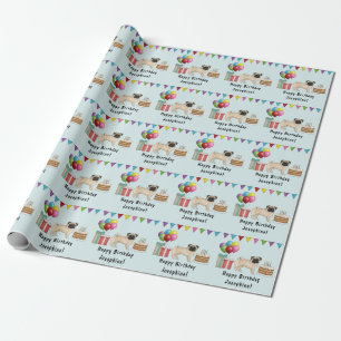 Fawn Mops Dog Cartoon Mops farbenfrohe Glückwünsch Geschenkpapier