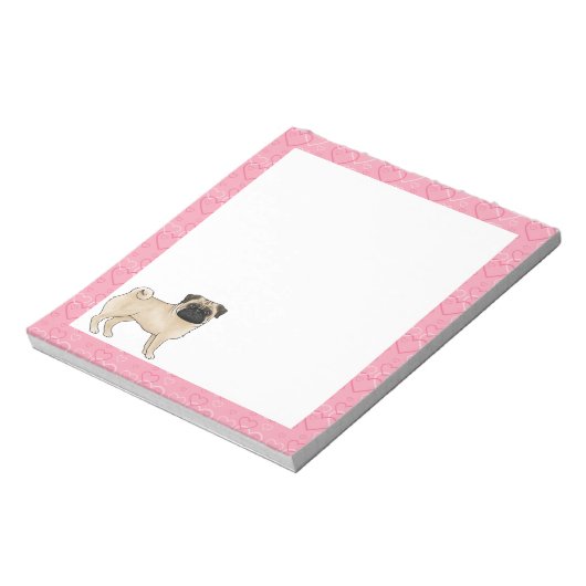 Fawn Mops Dog Cartoon Mops Liebe Herzmuster Rosa Notizblock (Rotiert)