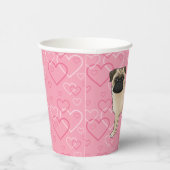 Fawn Mops Dog Cartoon Mops Liebe Herzmuster Rosa Pappbecher (Rechts)