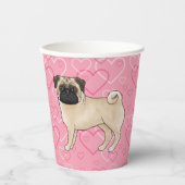 Fawn Mops Dog Cartoon Mops Liebe Herzmuster Rosa Pappbecher (Vorderseite)