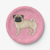 Fawn Mops Dog Cartoon Mops Liebe Herzmuster Rosa Pappteller (Vorderseite)