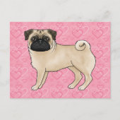 Fawn Mops Dog Cartoon Mops Liebe Herzmuster Rosa Postkarte (Vorderseite)