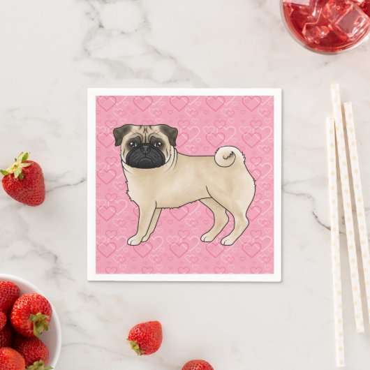 Fawn Mops Dog Cartoon Mops Liebe Herzmuster Rosa Serviette (Beispiel)