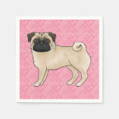 Fawn Mops Dog Cartoon Mops Liebe Herzmuster Rosa Serviette (Vorderseite)