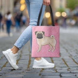 Fawn Mops Dog Cartoon Mops Pink Liebe Herz Muster Tasche