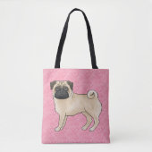 Fawn Mops Dog Cartoon Mops Pink Liebe Herz Muster Tasche (Vorderseite)