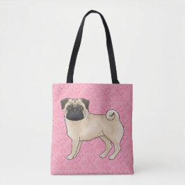 Fawn Mops Dog Cartoon Mops Pink Liebe Herz Muster Tasche