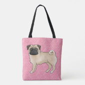 Fawn Mops Dog Cartoon Mops Pink Liebe Herz Muster Tasche (Rückseite)