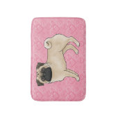 Fawn Mops Dog Cartoon Mops Pink Liebe Herzmuster Badematte (Vorderseite Vertikal)