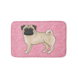 Fawn Mops Dog Cartoon Mops Pink Liebe Herzmuster Badematte