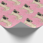 Fawn Mops Dog Cartoon Mops Pink Liebe Herzmuster Geschenkpapier (Ecke)