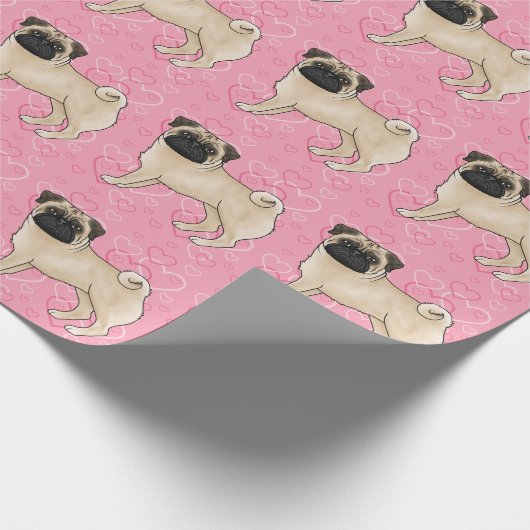 Fawn Mops Dog Cartoon Mops Pink Liebe Herzmuster Geschenkpapier (Ecke)