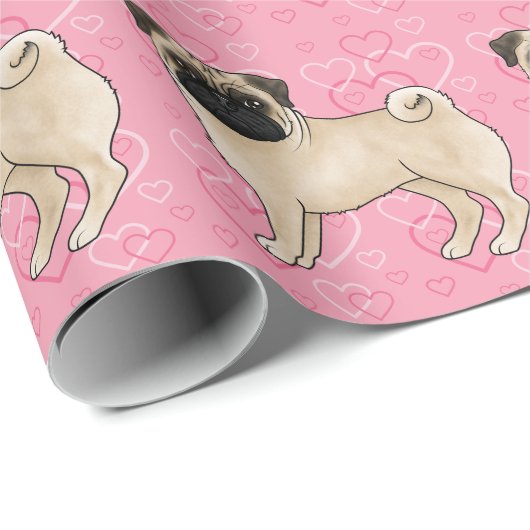 Fawn Mops Dog Cartoon Mops Pink Liebe Herzmuster Geschenkpapier (Rolleneckpunkt)