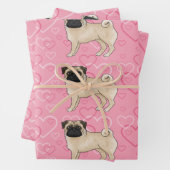 Fawn Mops Dog Cartoon Mops Pink Liebe Herzmuster Geschenkpapier Set (Beispiel)