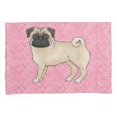 Fawn Mops Dog Cartoon Mops Pink Liebe Herzmuster Kissenbezug (Vorderseite-Rechts)