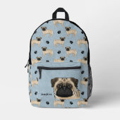 Fawn Mops Dog Mops Design-Muster mit dem Namen Blu Bedruckter Rucksack (Vorderseite)