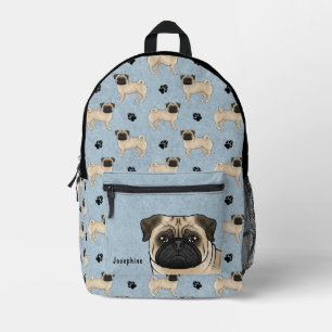 Fawn Mops Dog Mops Design-Muster mit dem Namen Blu Bedruckter Rucksack