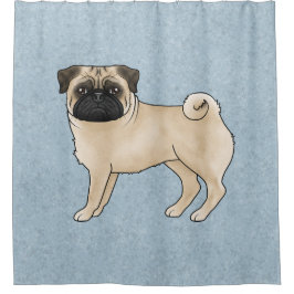 Fawn Mops Dog Niedlich Cartoon Mops Illustration B Duschvorhang