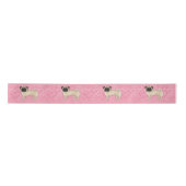 Fawn Mops Hund Cartoon Mops mit Herz Muster rosa Satinband (Vorderseite)