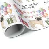 Fawn Mops Hund farbenfrohe Pastel Happy Birthday Geschenkpapier (Rolleneckpunkt)