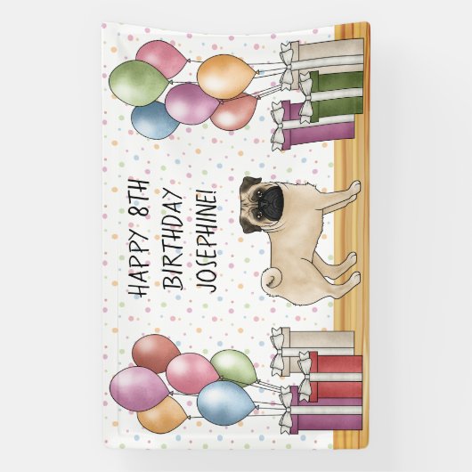 Fawn Mops Hund farbenfrohe Pastelle glücklich Gebu Banner (Vertikal)