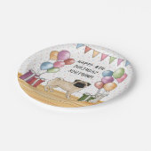 Fawn Mops Hund farbenfrohe Pastelle glücklich Gebu Pappteller (Schrägansicht)