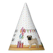 Fawn Mops Hund farbenfrohe Pastelle glücklich Gebu Partyhütchen (Rechts)