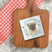 Fawn Mops Hund Grüner Kranz Keramik Tile Fliese