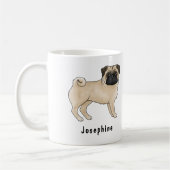 Fawn Mops Hund Niedlich Cartoon Hunde Mops mit Nam Kaffeetasse (Links)