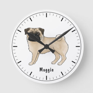 Fawn Mops Hund Niedliche Cartoon Illustration mit Runde Wanduhr
