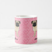 Fawn Mops Hund Niedlichen Mops und rosa Herzen mit Kaffeetasse (Mittel)