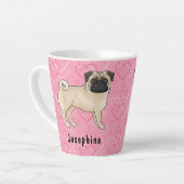 Fawn Mops Hund Niedlichen Mops und rosa Herzen mit Milchtasse (Linke Ecke)