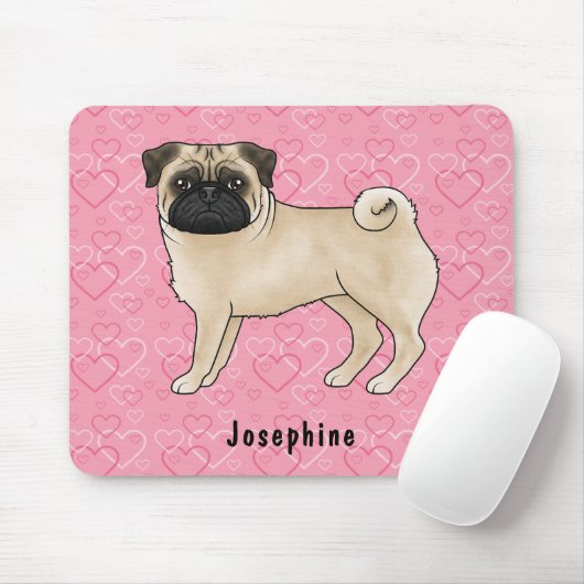 Fawn Mops Hund Niedlichen Mops und rosa Herzen mit Mousepad (Mit Mouse)