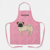 Fawn Mops Hund Niedlichen Mops und rosa Herzen mit Schürze (Vorderseite)