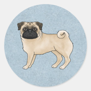 Fawn Mops Hund Stehender Niedlicher Cartoon Illust Runder Aufkleber