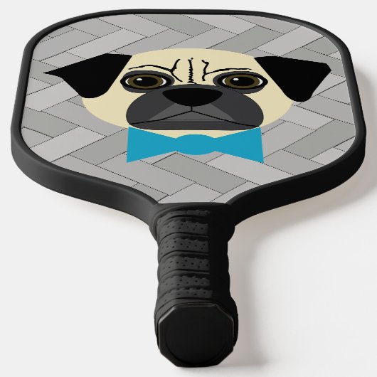 Fawn Mops mit Bowtie, Herringbone grau Pickleball Schläger (Ablage )