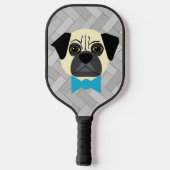 Fawn Mops mit Bowtie, Herringbone grau Pickleball Schläger (Rückseite)