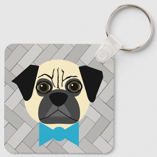 Fawn Mops mit Bowtie, Herringbone grau Schlüsselanhänger (Rückseite)