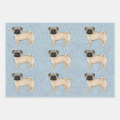 Fawn Mops Mops Hunde Zucht Design Muster auf blau Geschenkpapier Set (Vorderseite 3)