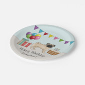 Fawn Mops Niedlich Cartoon Dog farbenfroh Geburtst Pappteller (Schrägansicht)