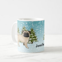 Fawn Mops Niedlich Cartoon Dog Schneewald