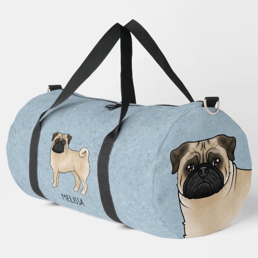 Fawn Mops Niedlich Cartoon Hund mit Individuelle N Duffle Bag (Linke Ecke)