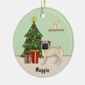 Fawn Mops Niedlicher Cartoon Hund mit einem Weihna Keramik Ornament (Links)