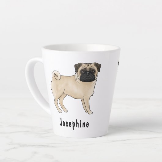 Fawn Mops Niedlicher Cartoon Hund mit Individuelle Milchtasse (Linke Ecke)