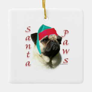 Fawn Mops Santa Paws Keramikornament